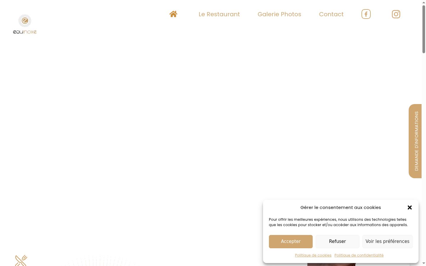 Capture d'écran de la bannière de consentement affichée avant toute interaction