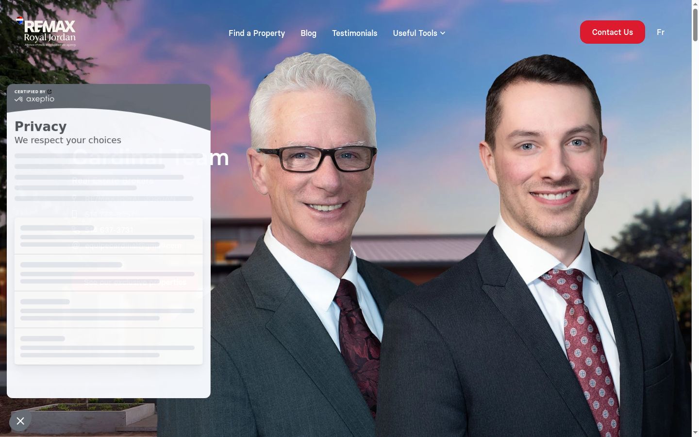Captura de ecrã do banner de consentimento apresentado antes de qualquer interação
