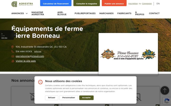 Skjámynd af equipementagricolebonneau.ca