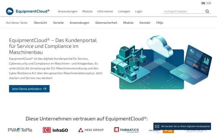 Screenshot stránky equipmentcloud.de