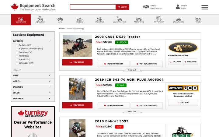 Snimka zaslona za equipmentsearch.com