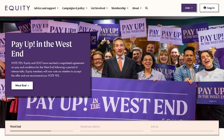 Screenshot of equity.org.uk