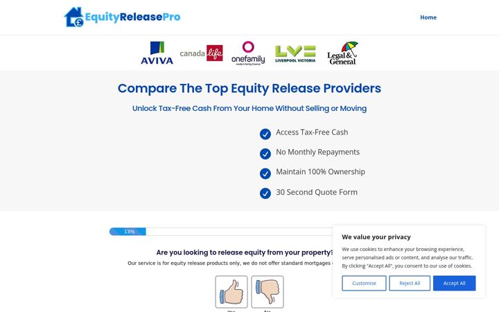 Screenshot van equityreleasepro.co.uk