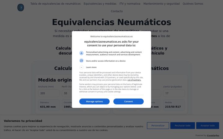 Ekrano kopija equivalenciasneumaticos.es