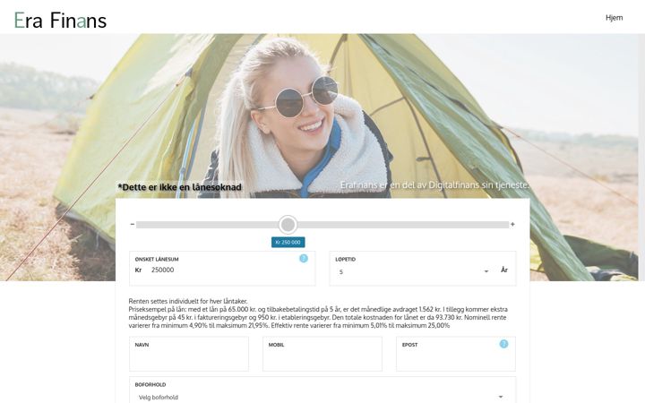 Ekrānuzņēmums no erafinans.no