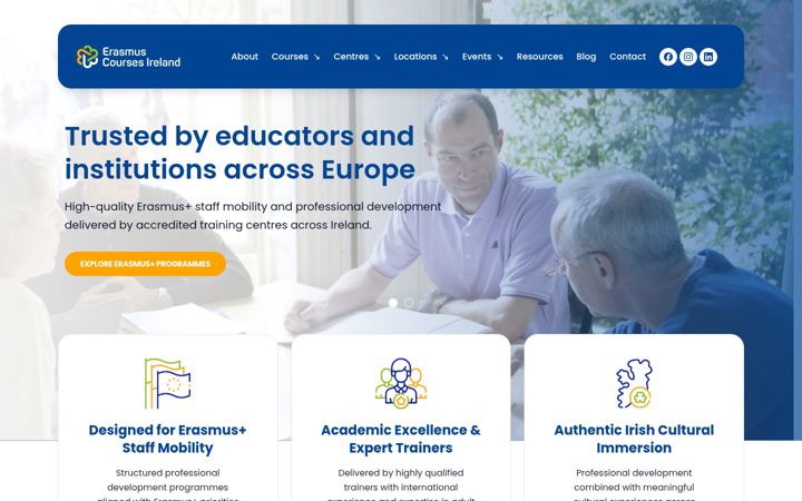 Screenshot stránky erasmuscoursesireland.eu