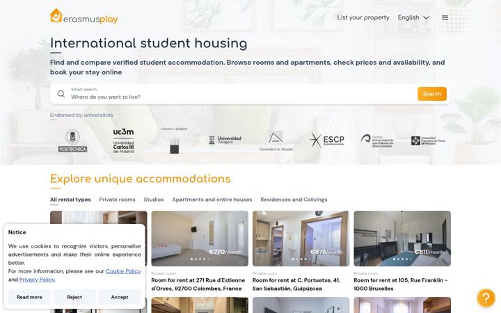 Screenshot of erasmusplay.com