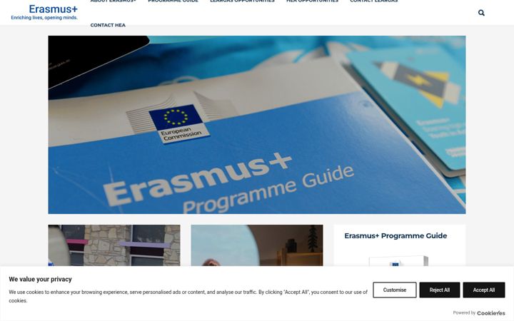 Skærmbillede af erasmusplus.ie