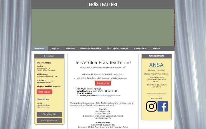 Kuvakaappaus sivustosta erasteatteri.fi