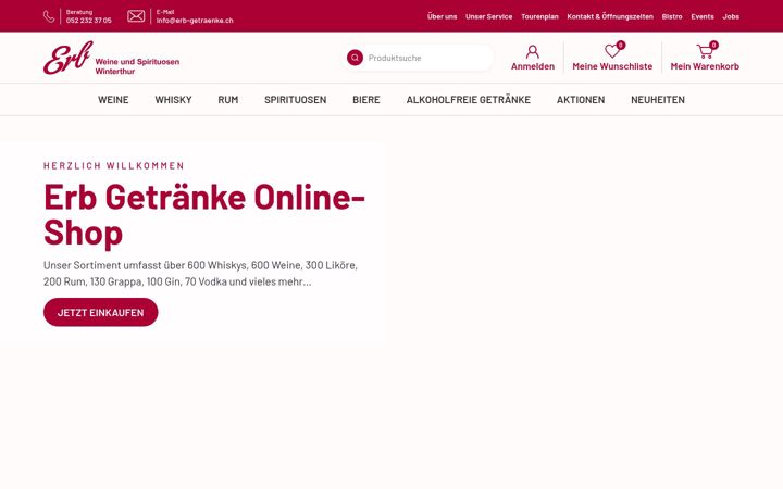 Screenshot van erb-getraenke.ch
