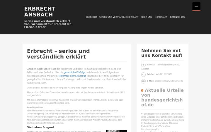 Екранна снимка на erbrecht-ansbach.de