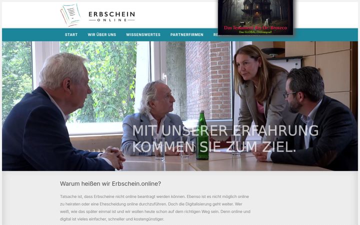 Screenshot van erbschein-online.de