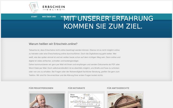Skjermbilde av erbscheinantrag-online.de