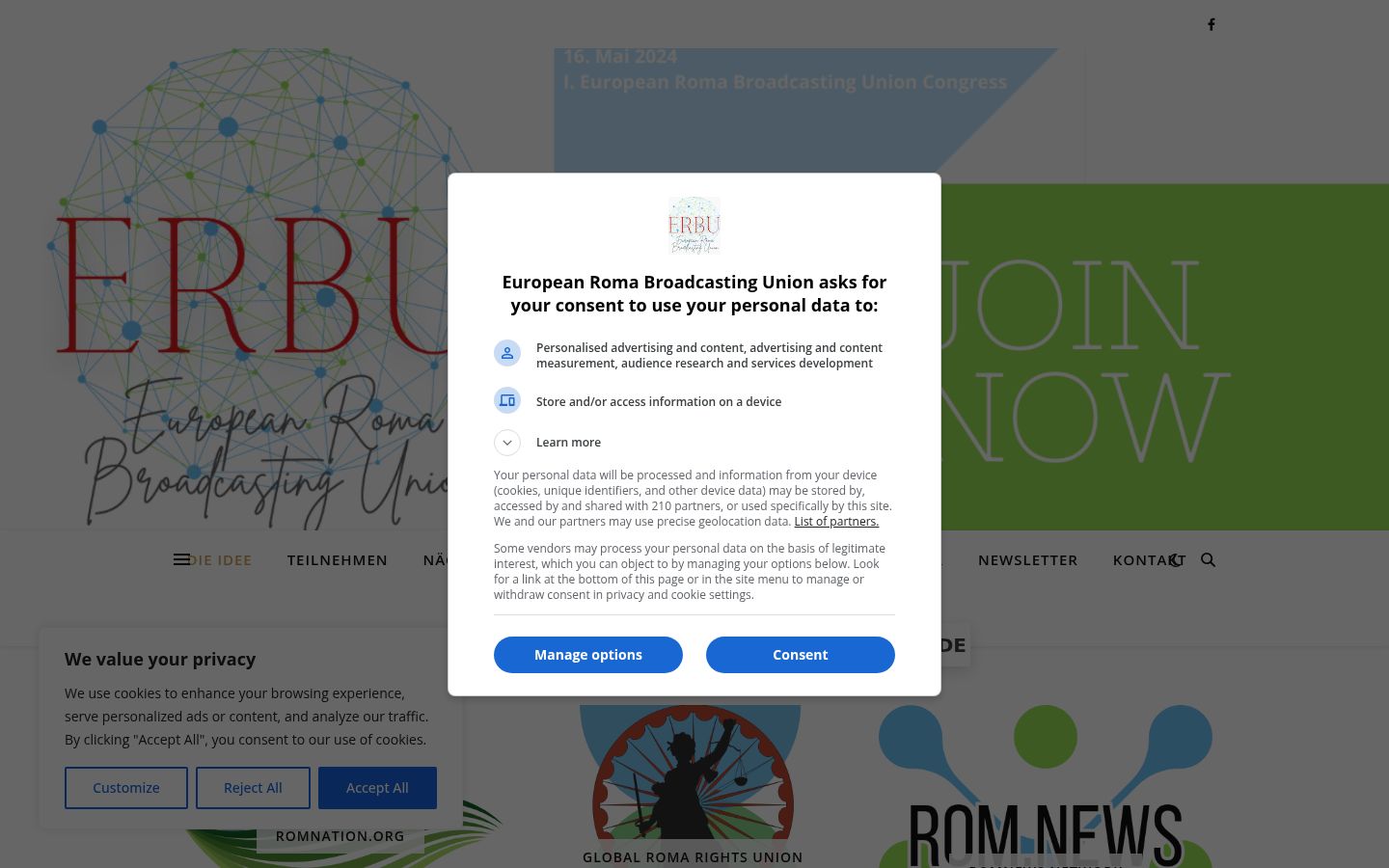 Zrzut ekranu banera zgody wyświetlanego przed jakąkolwiek interakcją