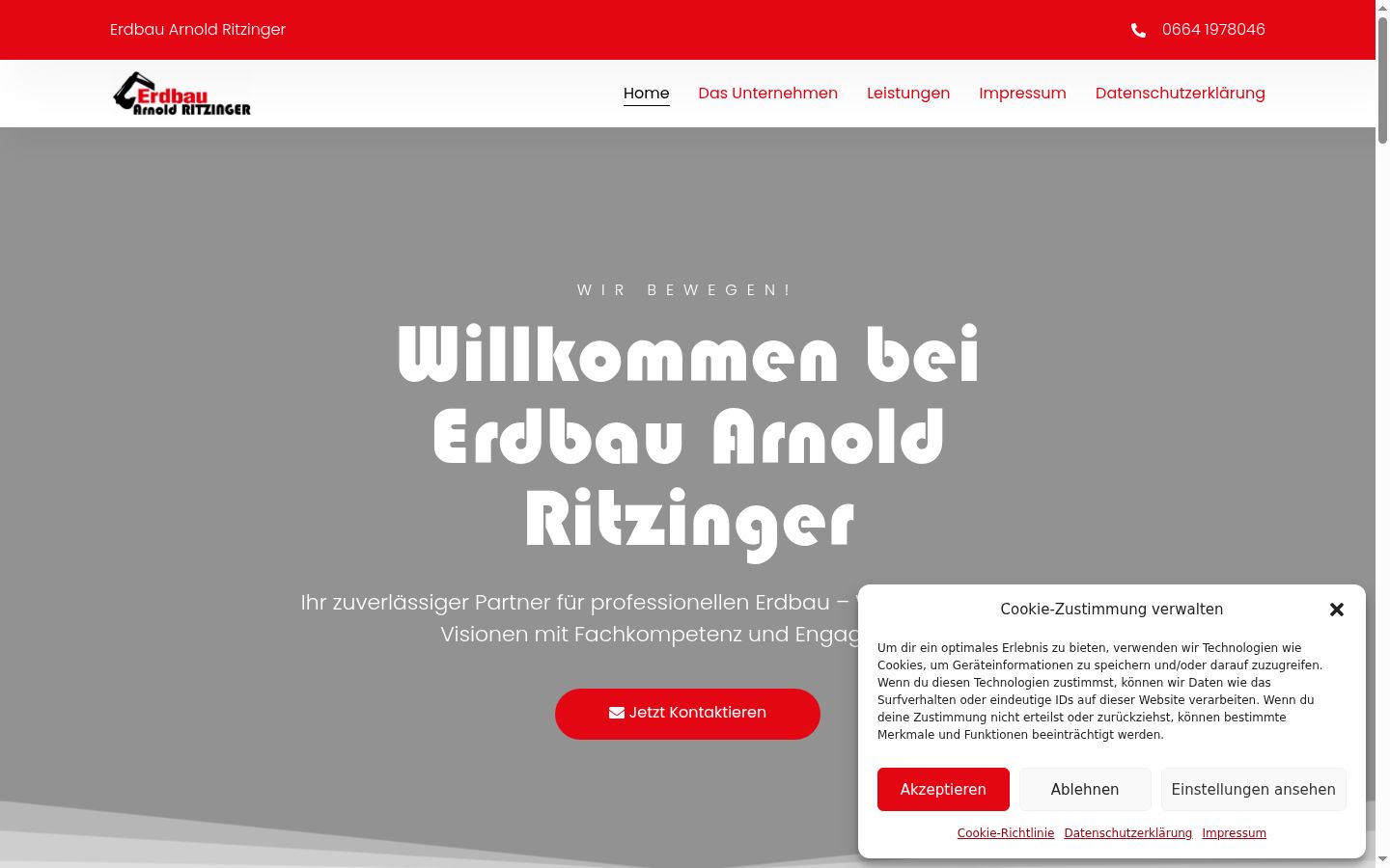 Screenshot des Einwilligungsbanners vor jeglicher Interaktion