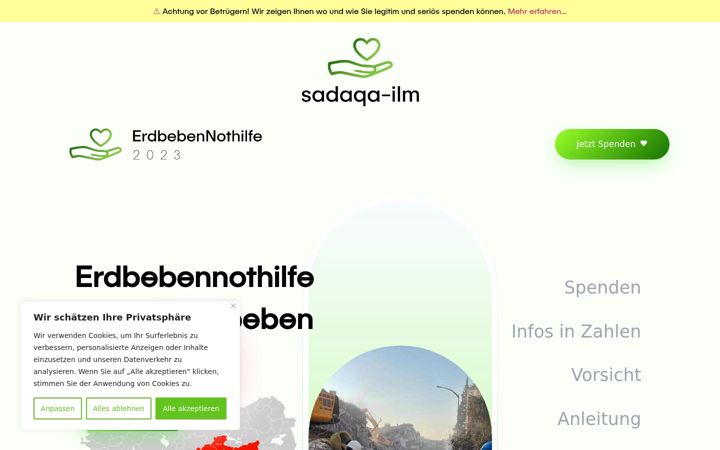 Screenshot von erdbebennothilfe.de