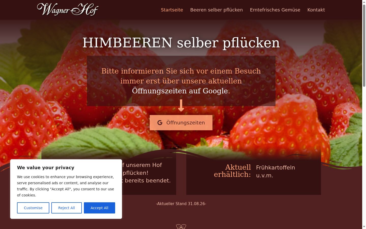 Screenshot des Einwilligungsbanners vor jeglicher Interaktion