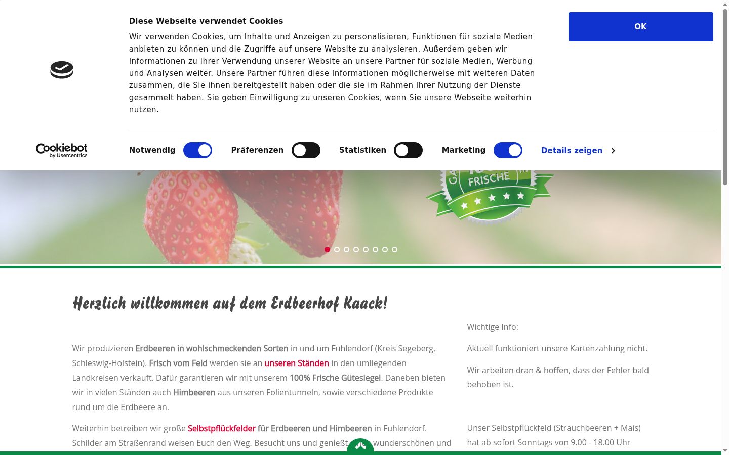 Screenshot des Einwilligungsbanners vor jeglicher Interaktion