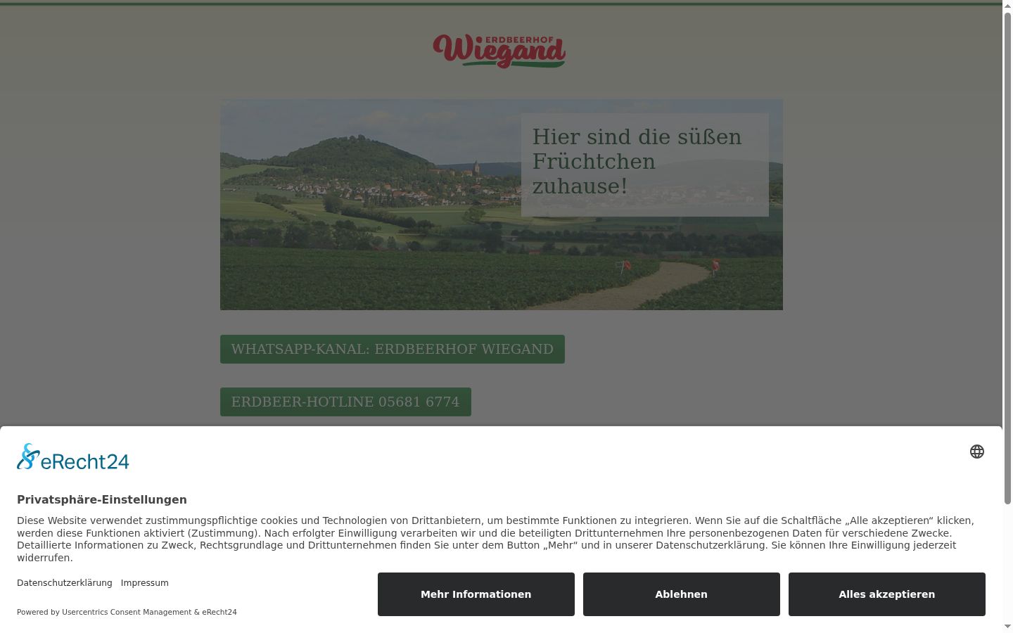 Screenshot des Einwilligungsbanners vor jeglicher Interaktion