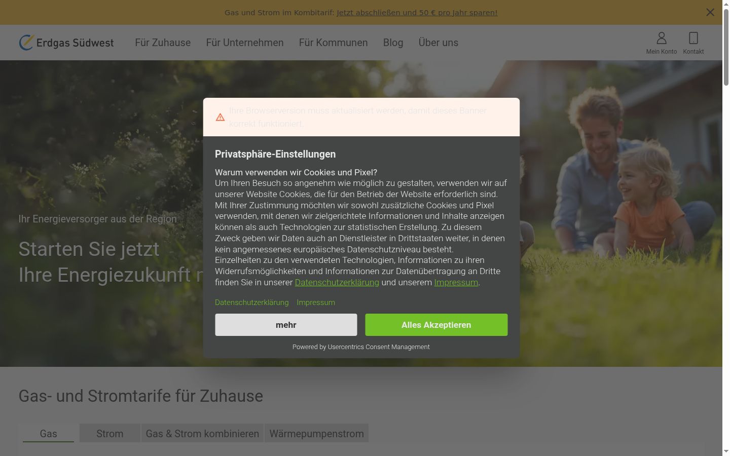 Screenshot van de toestemmingsbanner zoals getoond vóór enige interactie