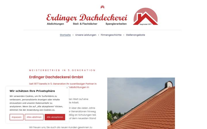 Screenshot ta' erdinger-dachdeckerei.de