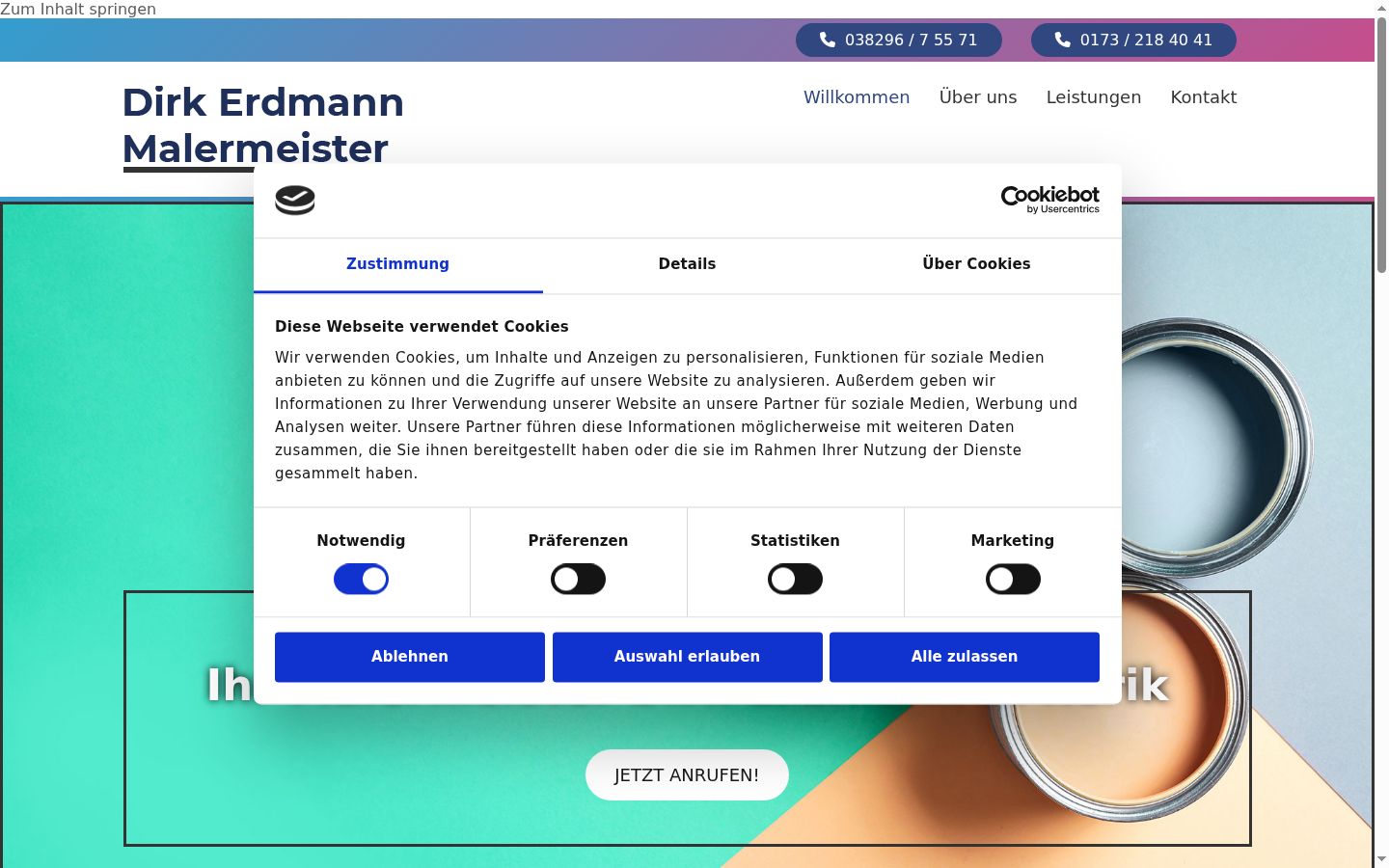 Ekrānuzņēmums ar piekrišanas baneri, kas tika rādīts pirms jebkādas mijiedarbības