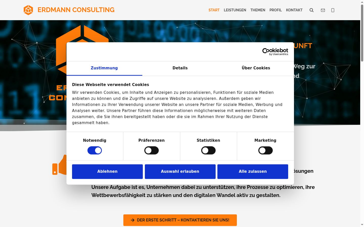 Screenshot del banner di consenso mostrato prima di qualsiasi interazione