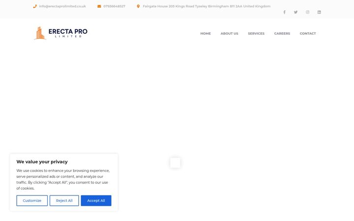 Screenshot von erectaprolimited.co.uk