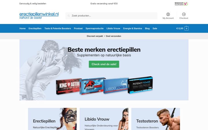 Screenshot stránky erectiepillenwinkel.nl