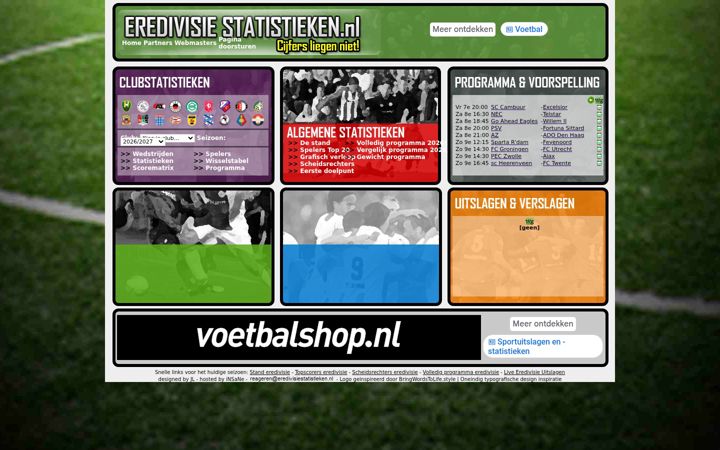 Screenshot stránky eredivisiestatistieken.nl