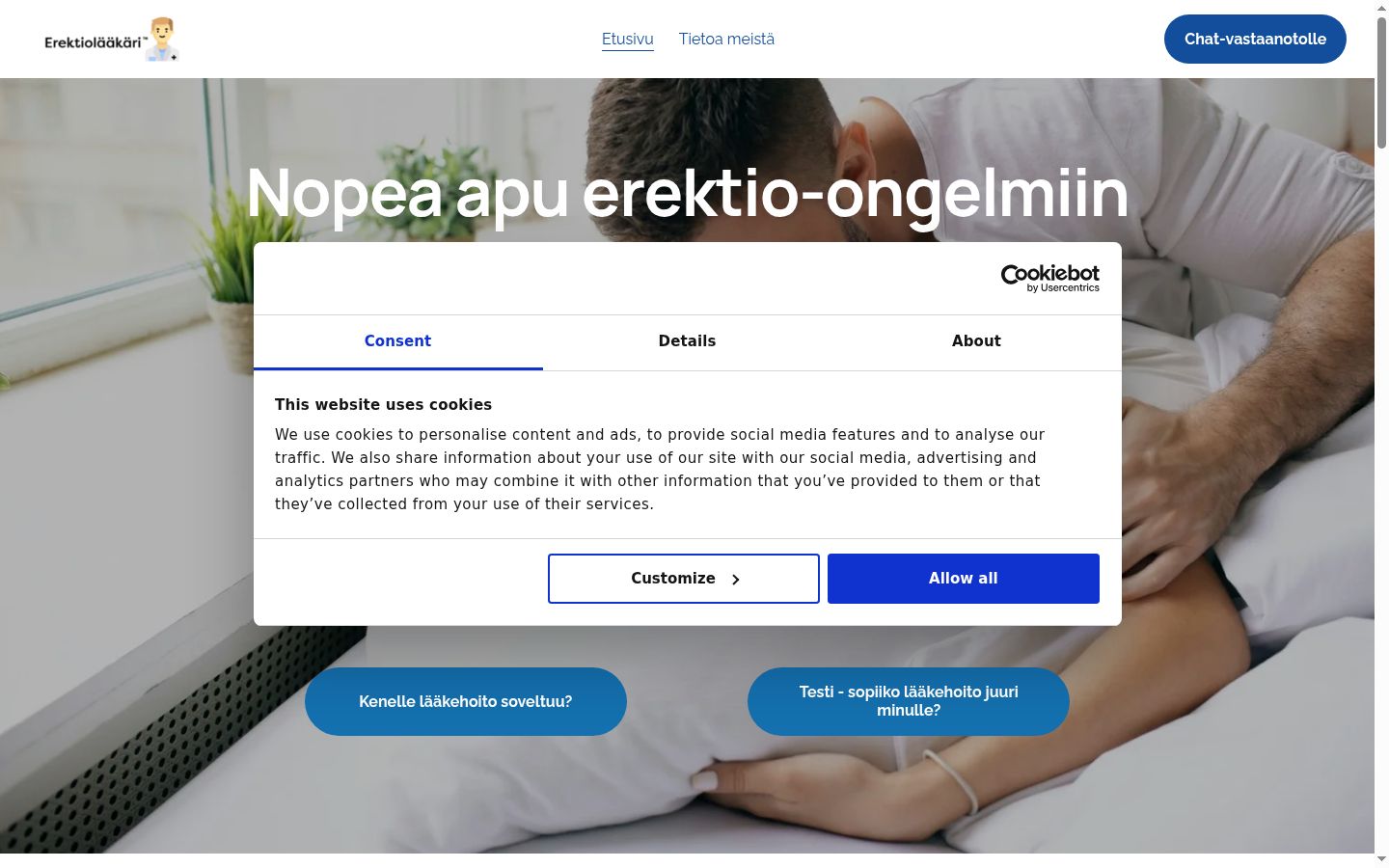Posnetek zaslona pasice za privolitev, prikazane pred kakršno koli interakcijo