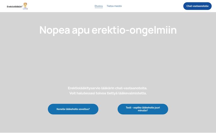 Kuvakaappaus sivustosta erektiolaakari.fi