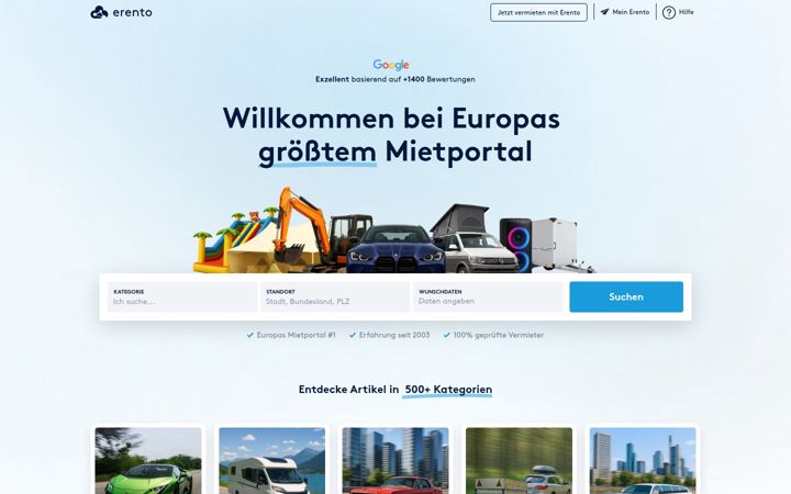 Screenshot of erento.com