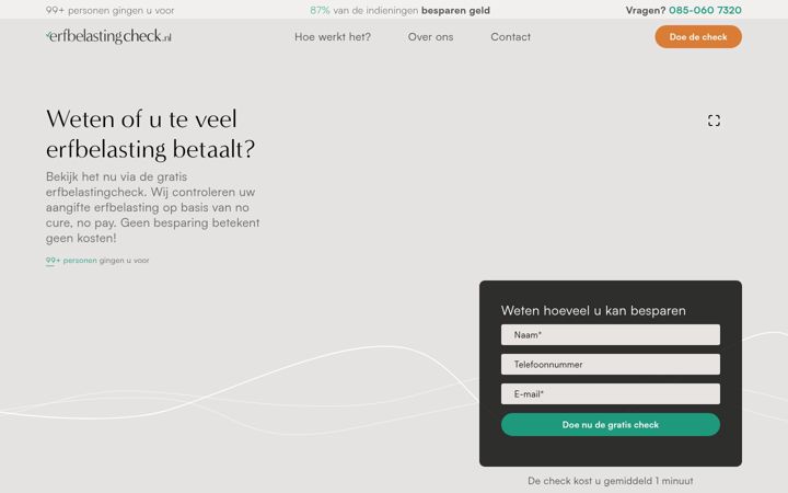 Screenshot stránky erfbelastingcheck.nl
