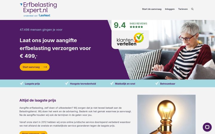 Screenshot stránky erfbelastingexpert.nl
