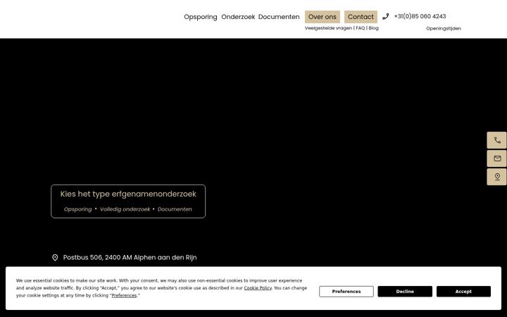 Screenshot stránky erfgenamenonderzoek.nl