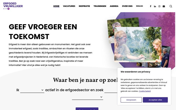 Screenshot stránky erfgoedvrijwilliger.nl
