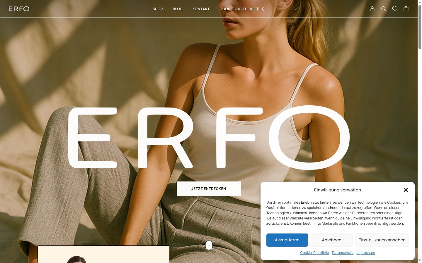 Screenshot del banner di consenso mostrato prima di qualsiasi interazione