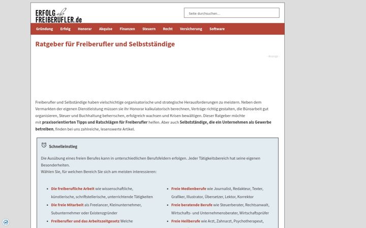 Captura de ecrã de erfolg-als-freiberufler.de
