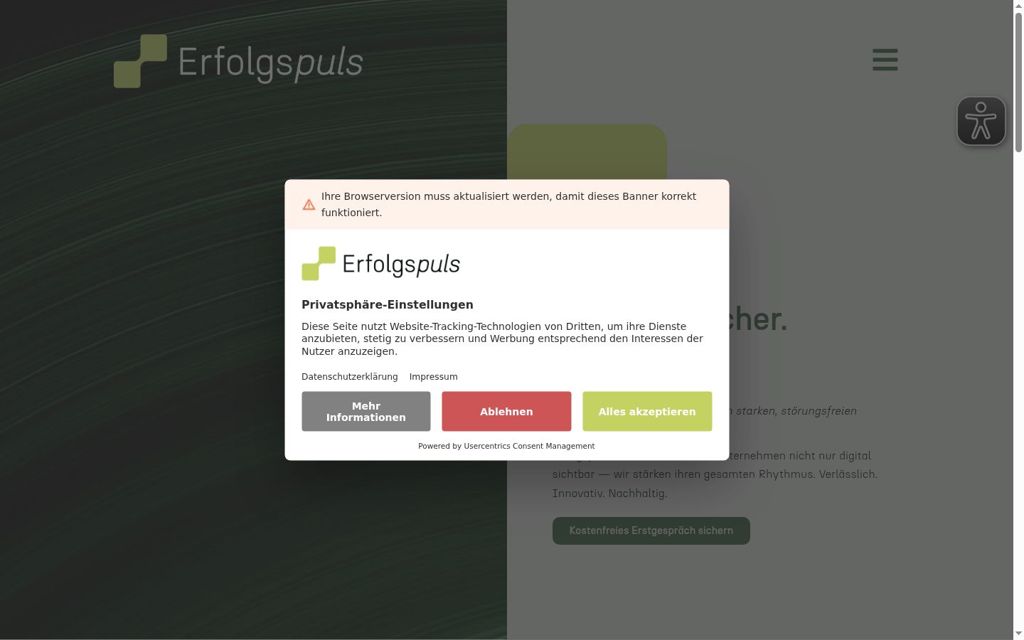 Screenshot of the consent banner shown before any interaction