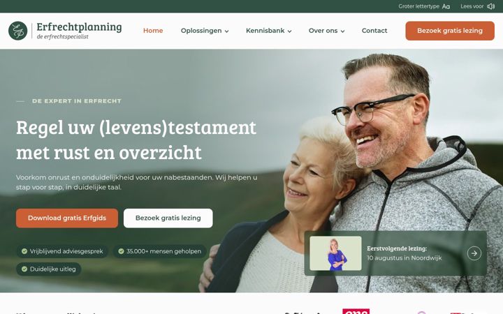 Ekrano kopija erfrechtplanning.nl