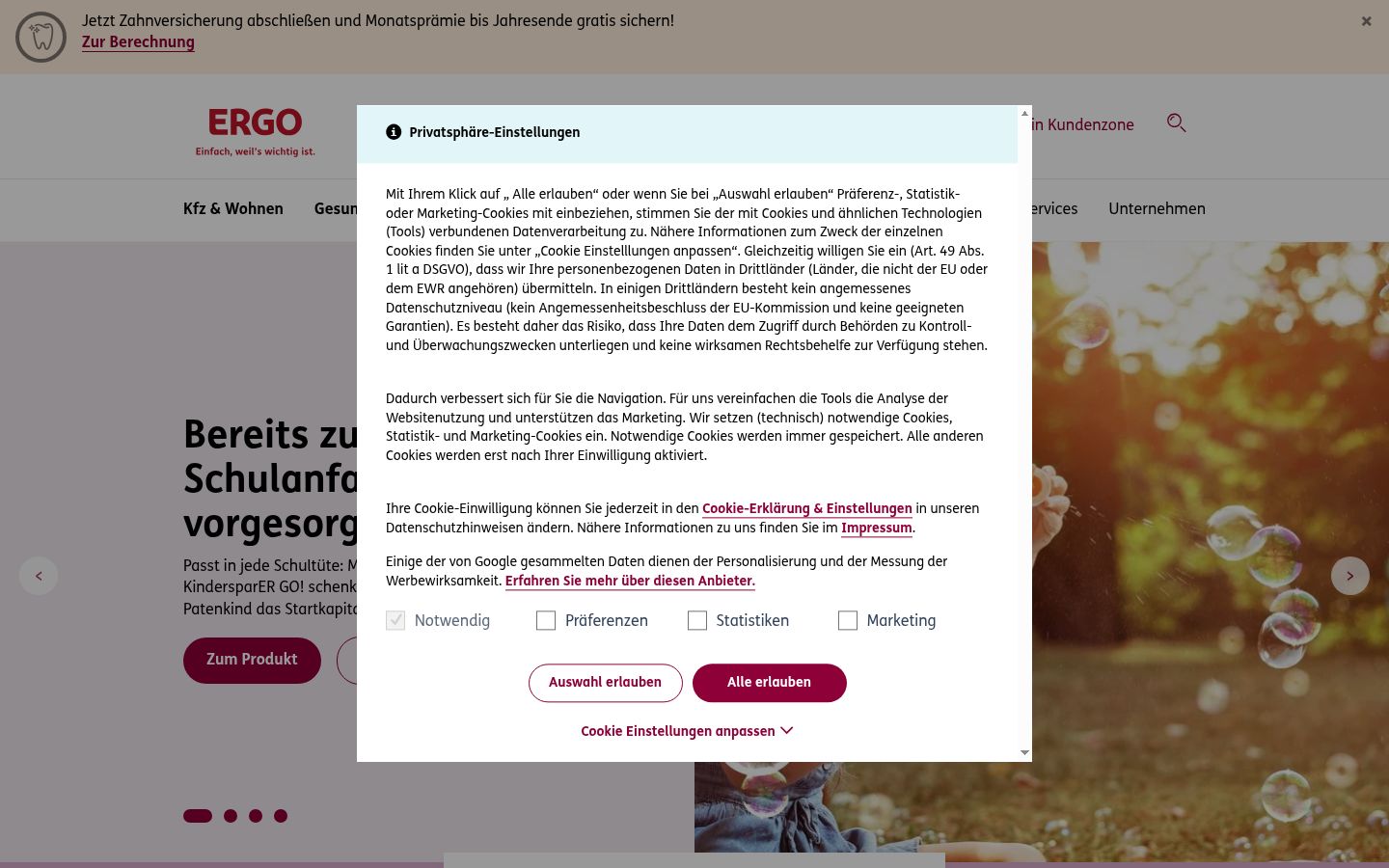 Screenshot tal-banner tal-kunsens muri qabel kwalunkwe interazzjoni