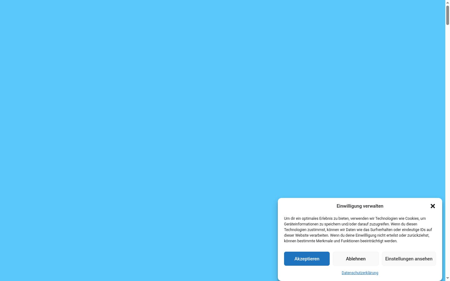 Screenshot des Einwilligungsbanners vor jeglicher Interaktion