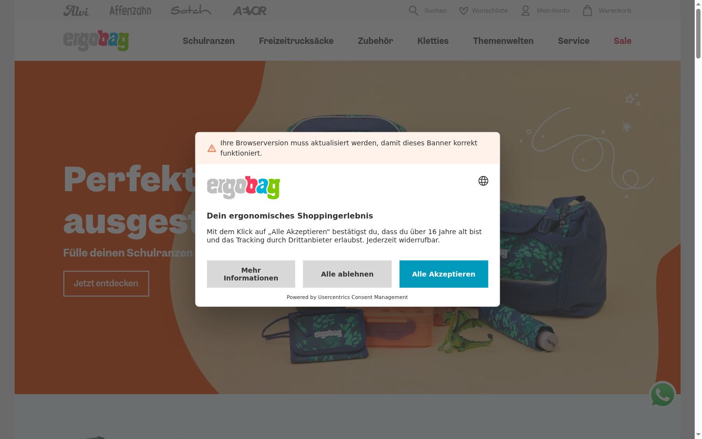 Screenshot del banner di consenso mostrato prima di qualsiasi interazione