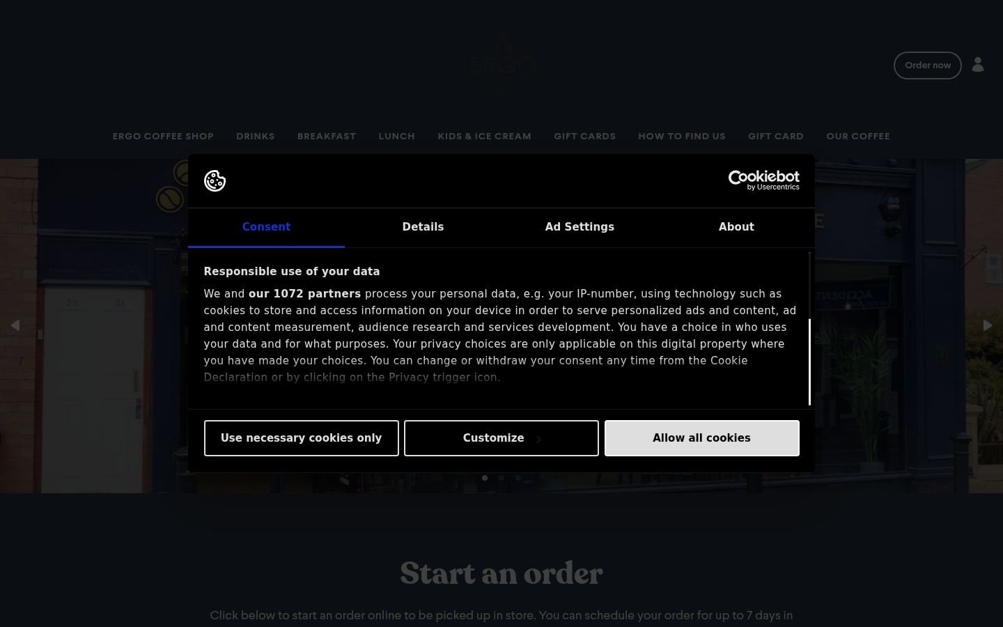 Screenshot des Einwilligungsbanners vor jeglicher Interaktion