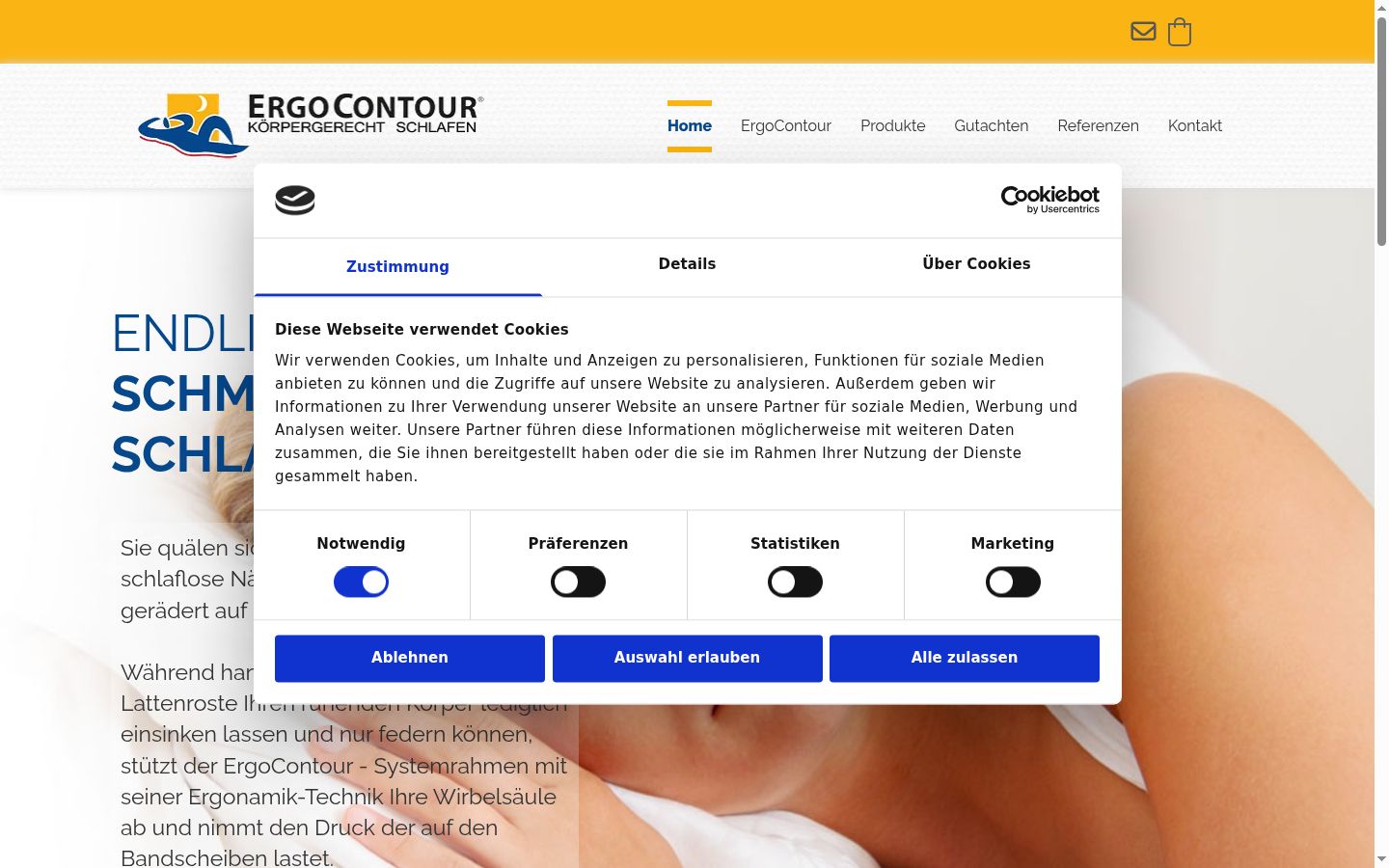 Screenshot del banner di consenso mostrato prima di qualsiasi interazione