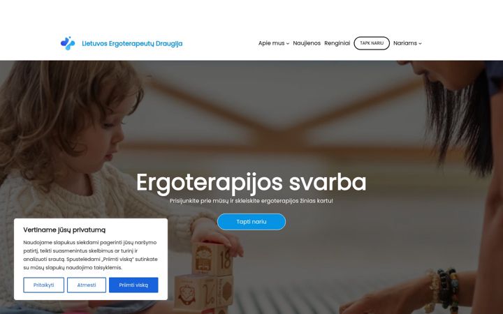 Snímek obrazovky ergoterapeutudraugija.lt
