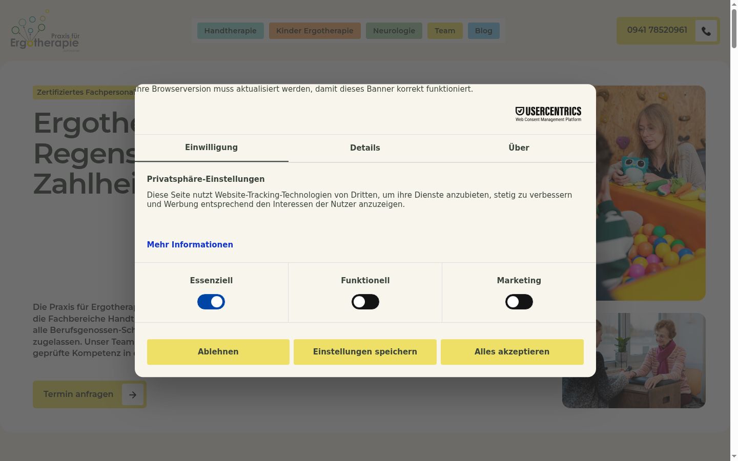 Skärmbild av samtyckesbannern som visades före någon interaktion