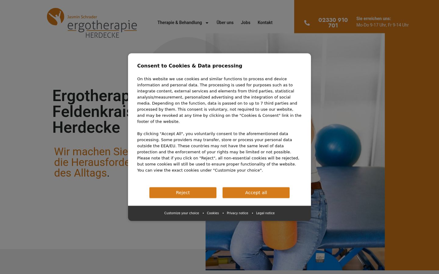 Screenshot des Einwilligungsbanners vor jeglicher Interaktion