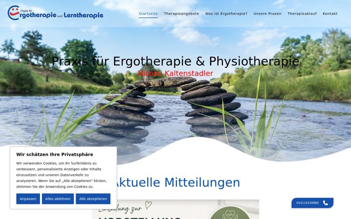 Kuvakaappaus sivustosta ergotherapie-kaltenstadler.de